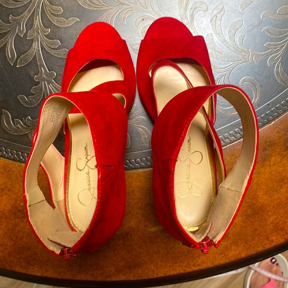 COPY - Jessica Simpson Red Suede ELEYA SANDAL size 9M - Picture 3 of 9